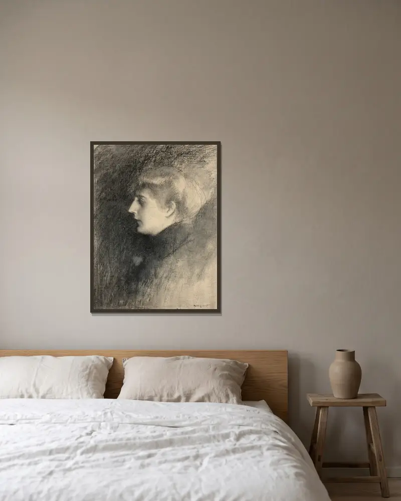 Porträt einer Dame im Profil von Pascal-Adolphe-Jean Dagnan-Bouveret gerahmt an einer Wand