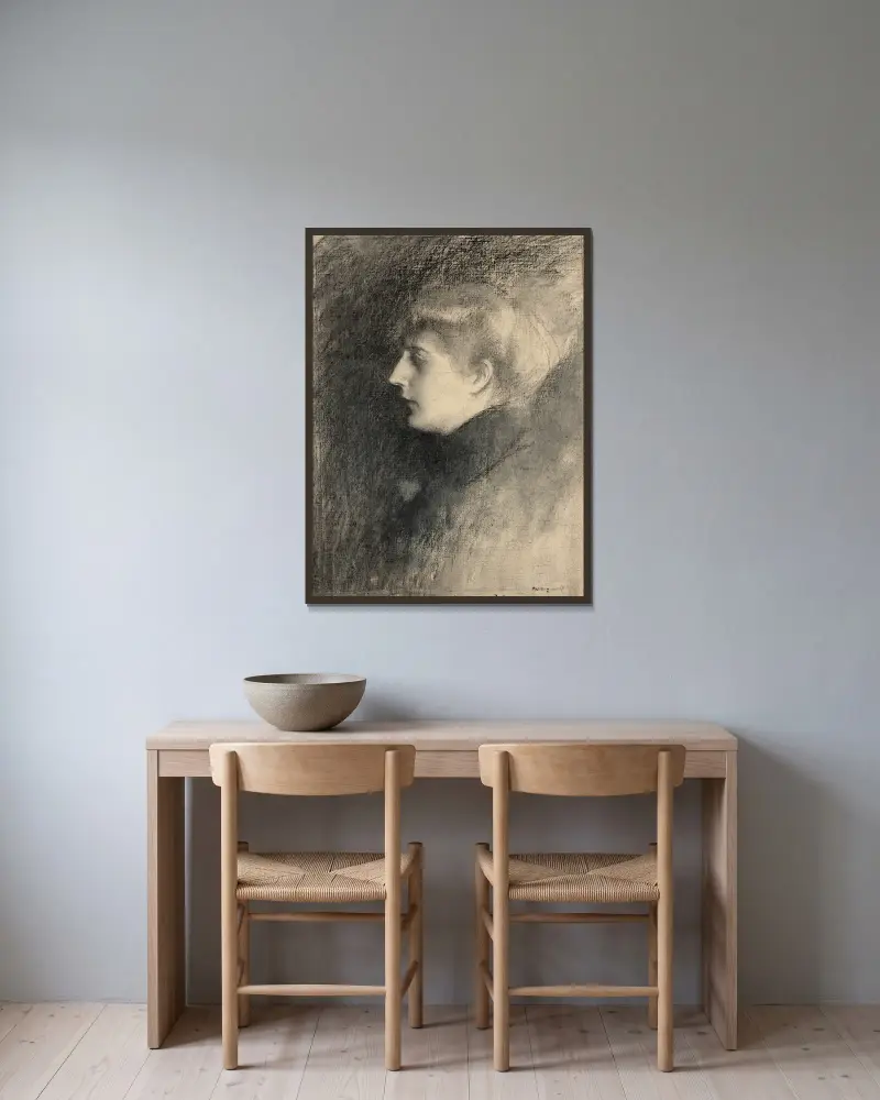 Porträt einer Dame im Profil von Pascal-Adolphe-Jean Dagnan-Bouveret gerahmt an einer Wand