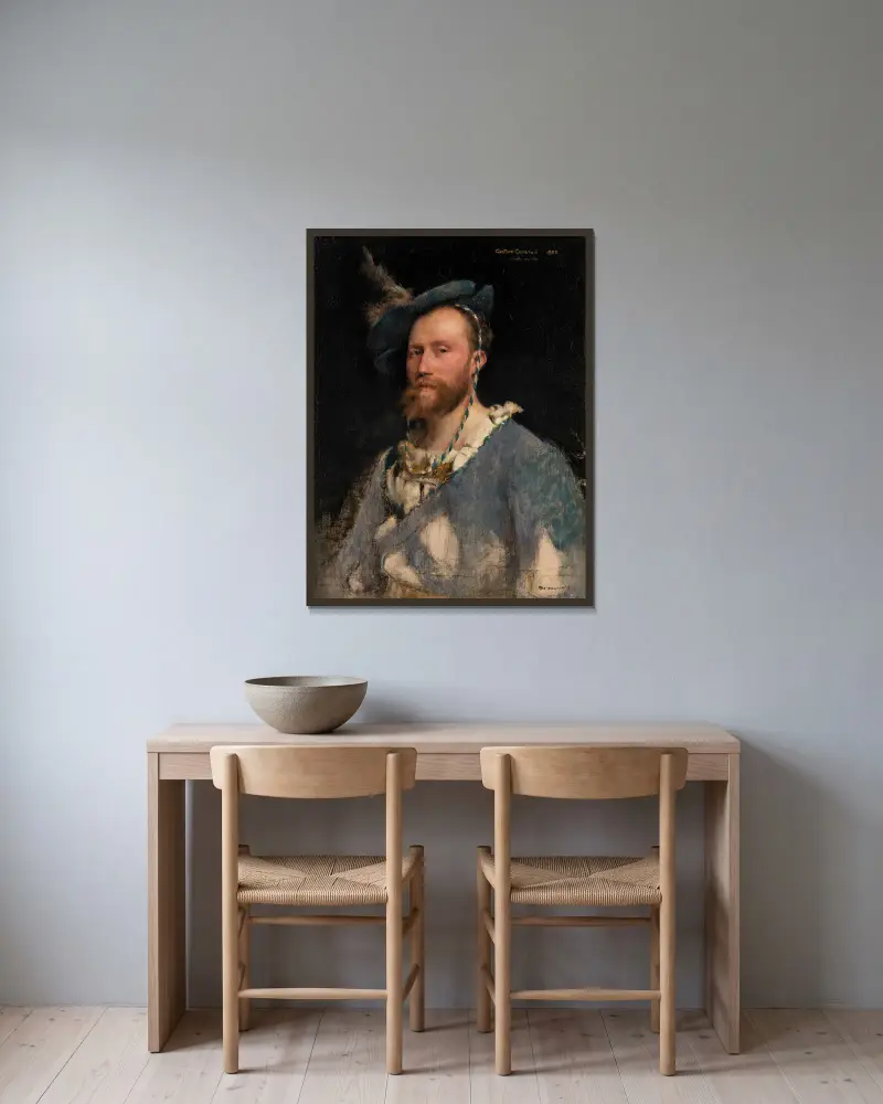 Porträtt av Gustave Courtois av Pascal-Adolphe-Jean Dagnan-Bouveret inramad på en vägg