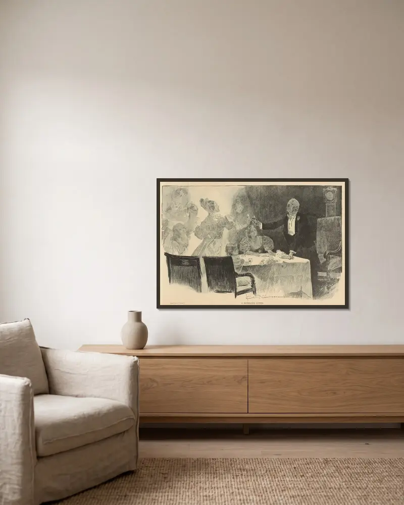 Ein Junggesellenessen von Charles Dana Gibson gerahmt an einer Wand