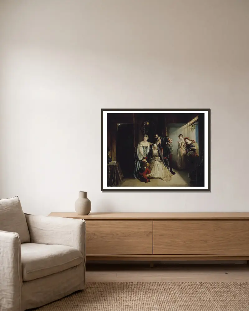 Frans I och Diane av Poitiers av Daniel Maclise inramad på en vägg