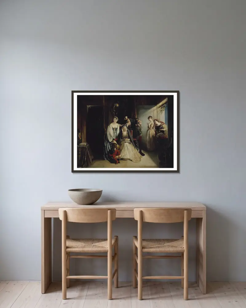 Frans I och Diane av Poitiers av Daniel Maclise inramad på en vägg
