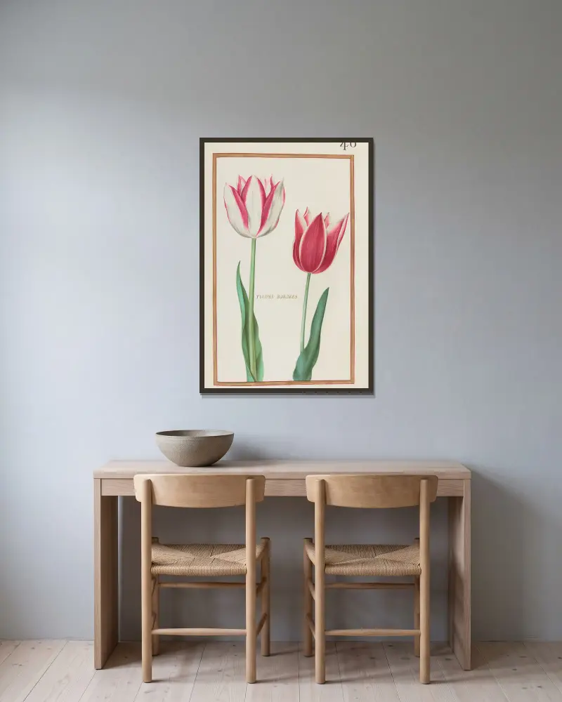 Gestrichelte Tulpen von Daniel Rabel gerahmt an einer Wand