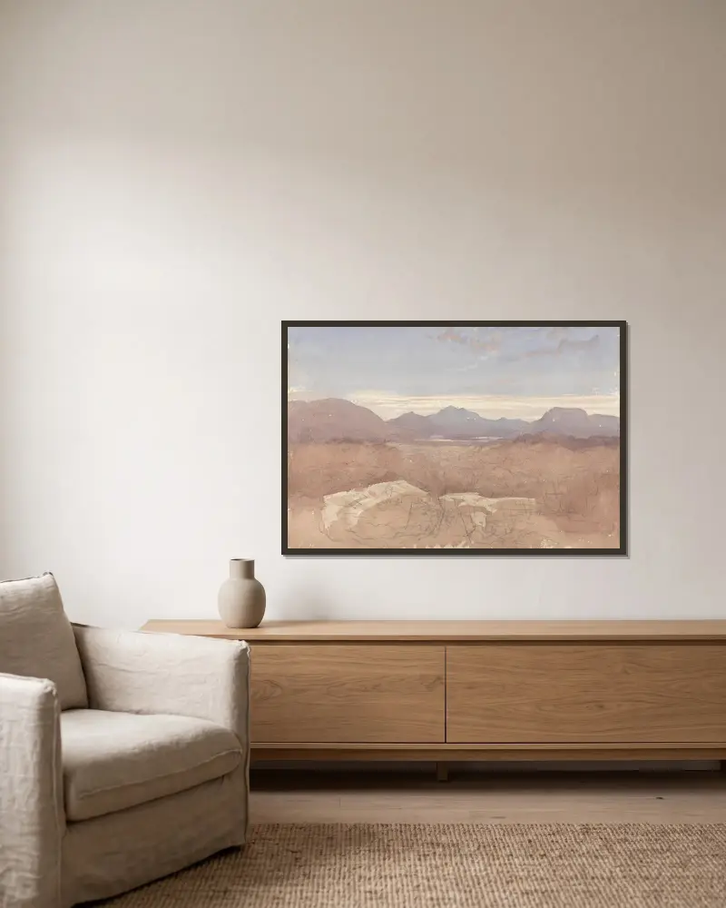 A Mountainous View, North Wales av David Cox inramad på en vägg