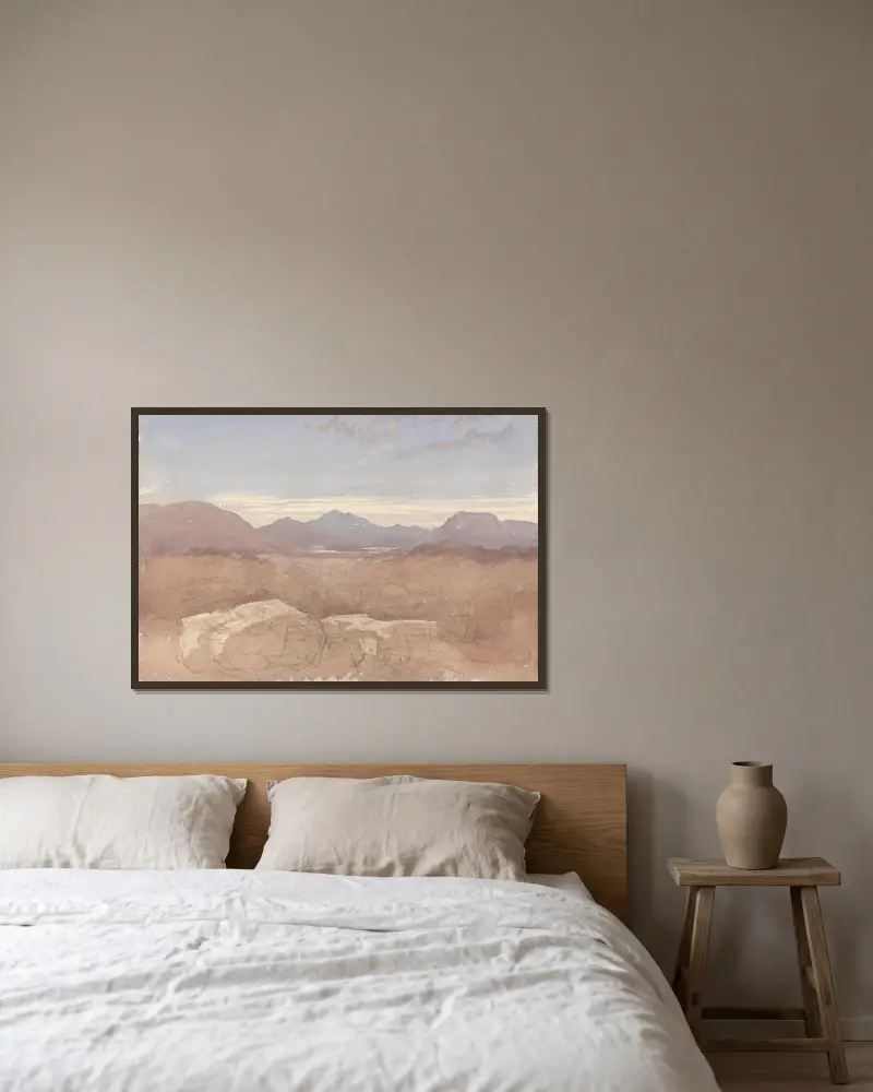 A Mountainous View, North Wales av David Cox inramad på en vägg