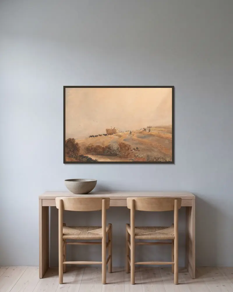 Haymaking av David Cox inramad på en vägg