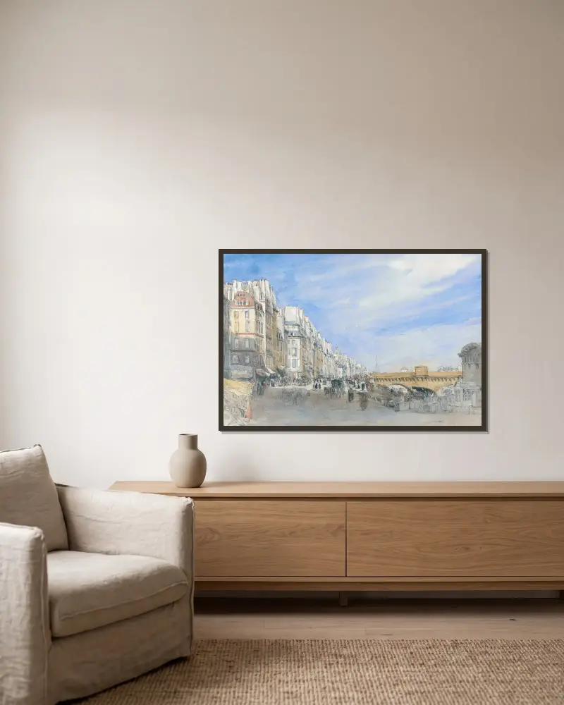 Pont Neuf från Quai de l’Ecole, Paris av David Cox inramad på en vägg