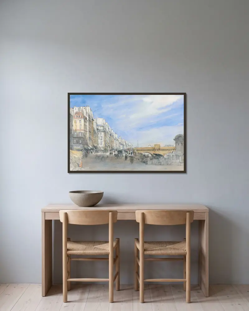 Pont Neuf från Quai de l’Ecole, Paris av David Cox inramad på en vägg