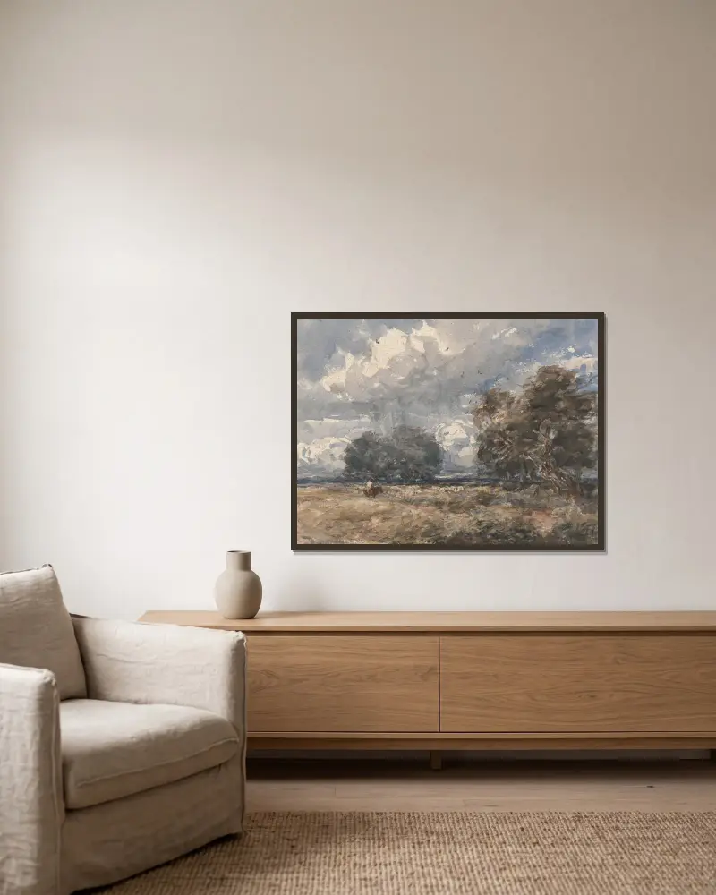 Pasterz ze stadem, wietrzny dzień, David Cox w ramie na ścianie
