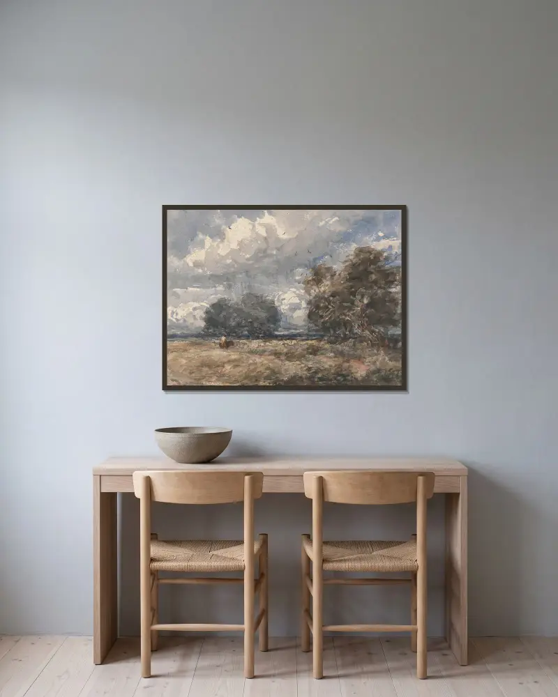 Pasterz ze stadem, wietrzny dzień, David Cox w ramie na ścianie