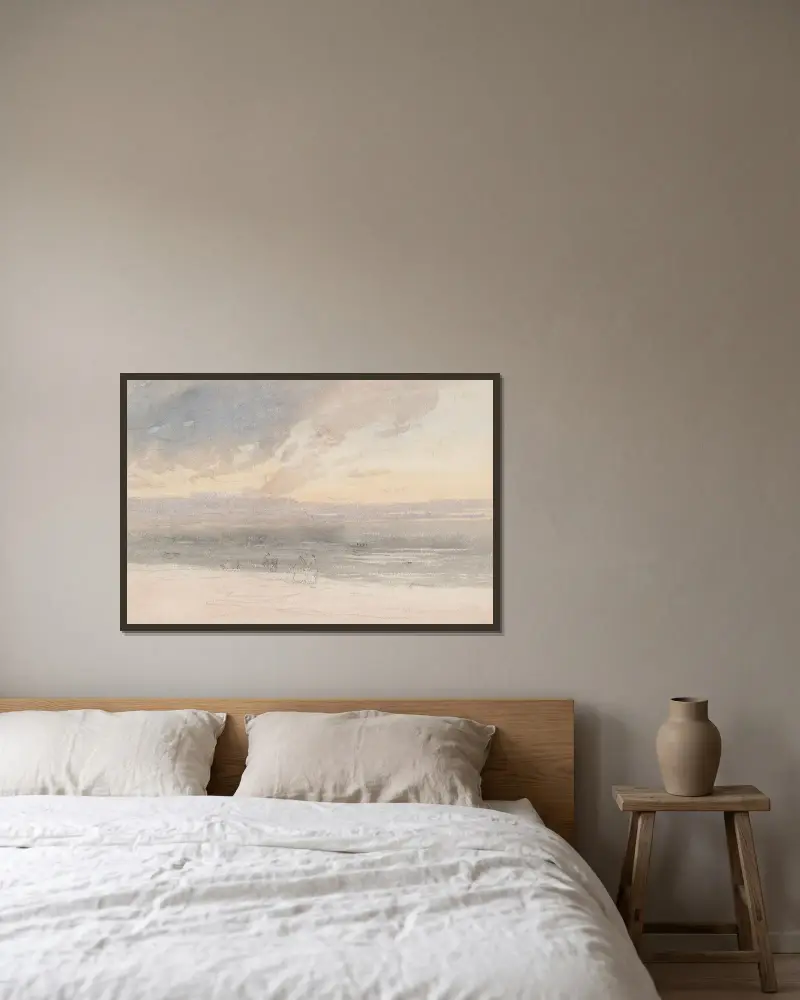 Sonnenuntergang vom Strand aus von David Cox gerahmt an einer Wand