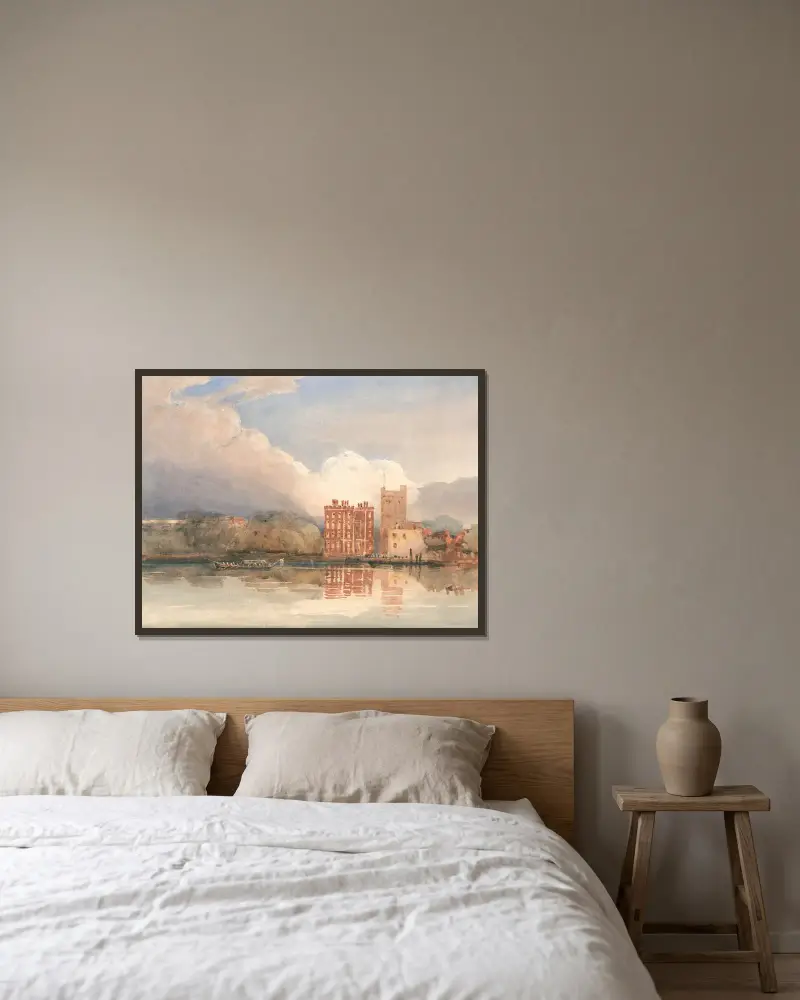 View of Lambeth Palace on Thames av David Cox inramad på en vägg