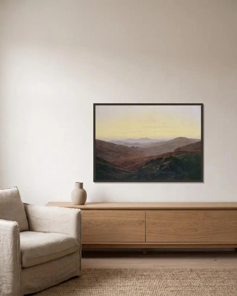 Riesengebirge av Caspar David Friedrich inramad på en vägg