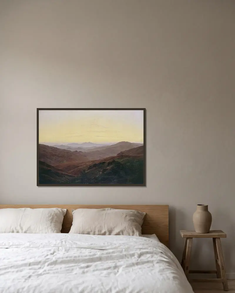 Riesengebirge av Caspar David Friedrich inramad på en vägg