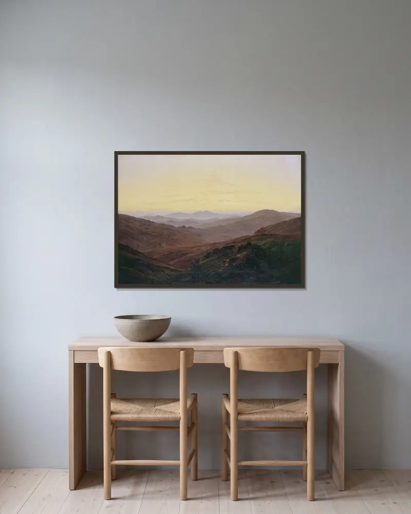 Riesengebirge av Caspar David Friedrich inramad på en vägg