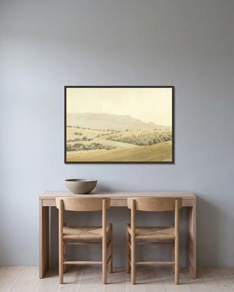 Höglandet av Caspar David Friedrich inramad på en vägg