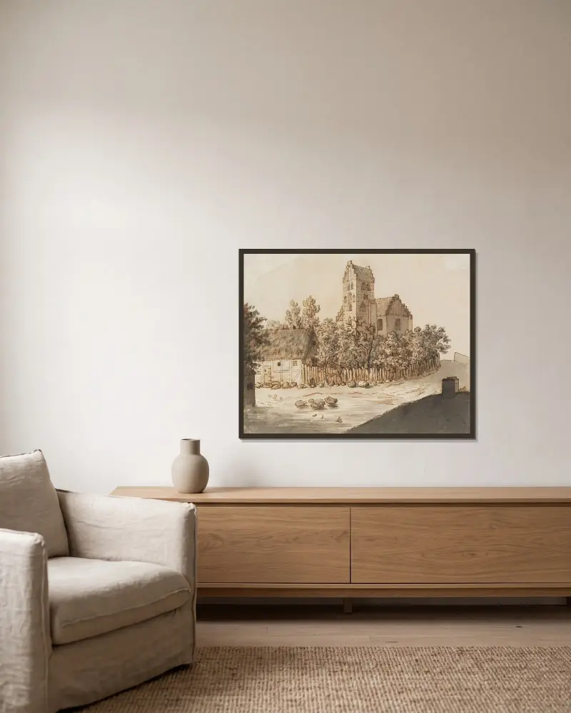 Kirche von Lyngby von Caspar David Friedrich gerahmt an einer Wand