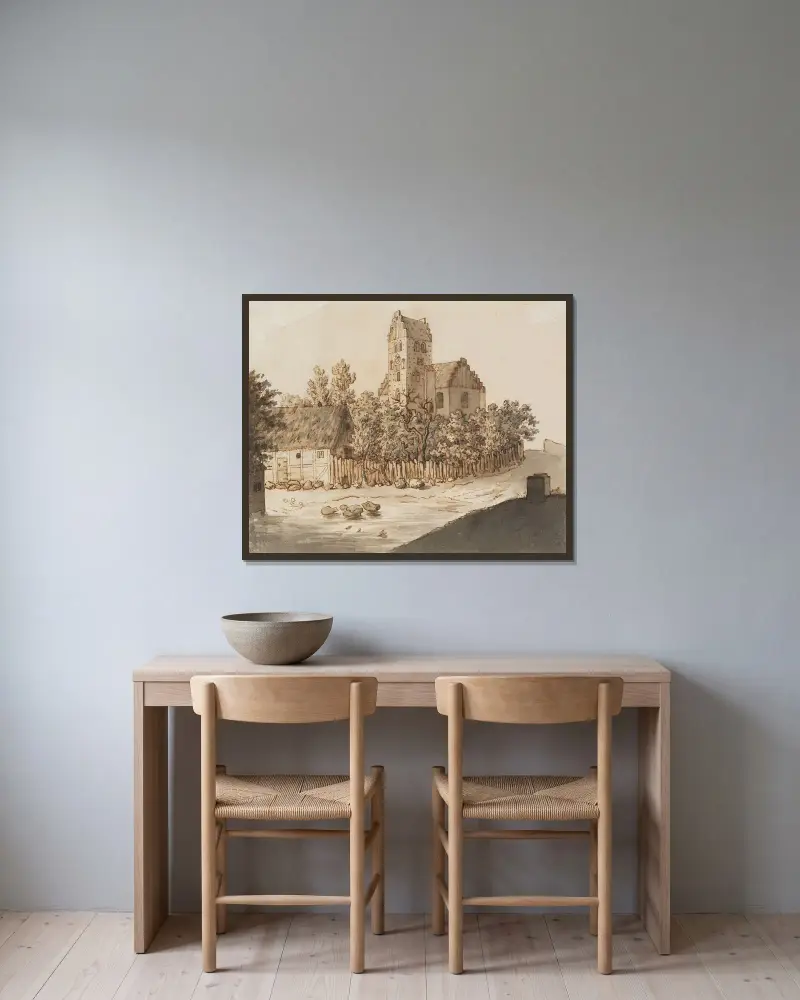 Kirche von Lyngby von Caspar David Friedrich gerahmt an einer Wand