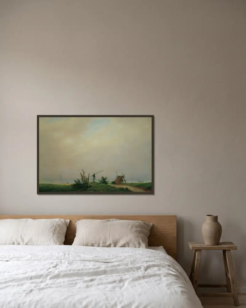 Havsstrand med fiskare av Caspar David Friedrich inramad på en vägg