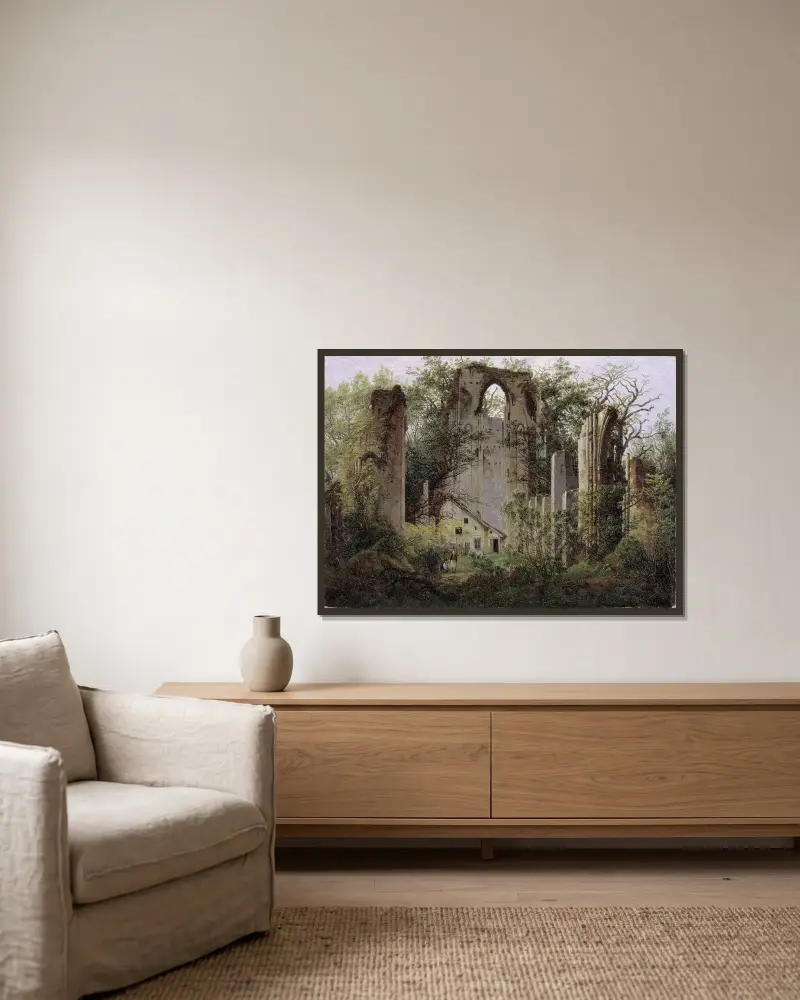 Klosterruinen Eldena av Caspar David Friedrich inramad på en vägg