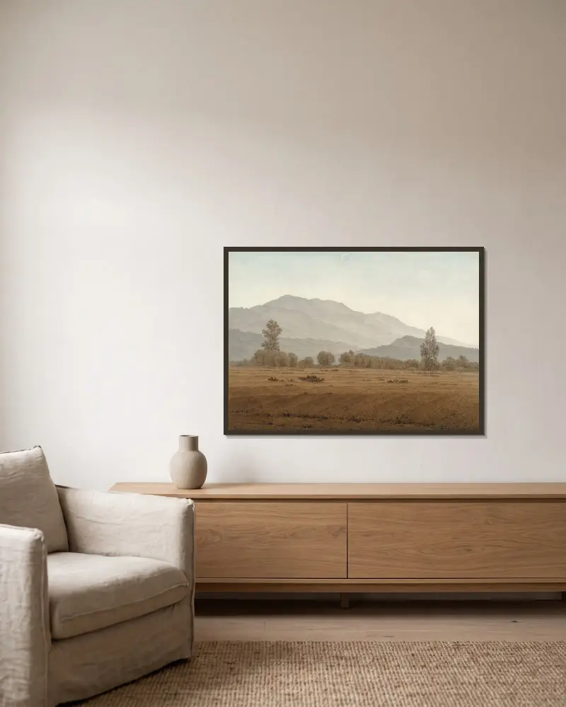 Nymåne över Riesengebirge av Caspar David Friedrich inramad på en vägg