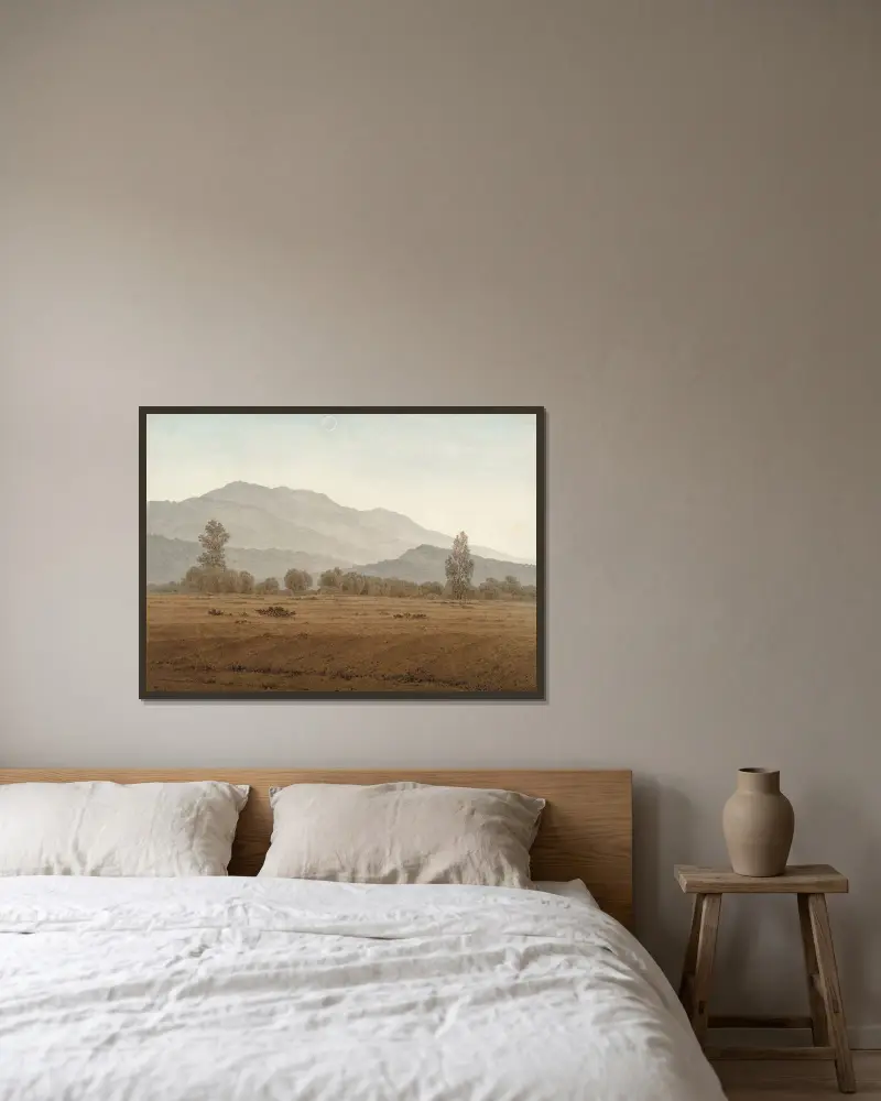 Nymåne över Riesengebirge av Caspar David Friedrich inramad på en vägg
