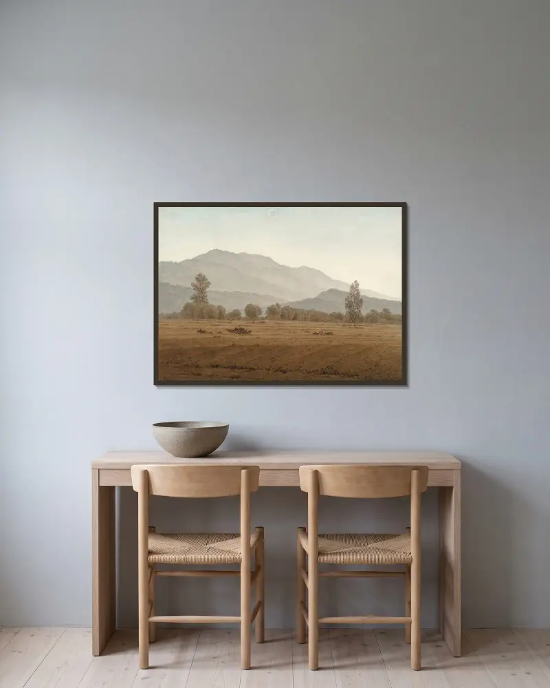 Nymåne över Riesengebirge av Caspar David Friedrich inramad på en vägg