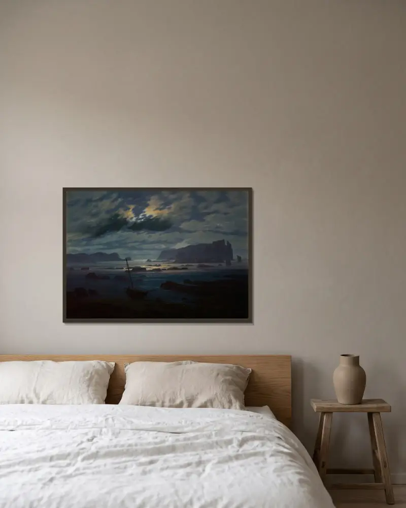 Nordhavet i månsken av Caspar David Friedrich inramad på en vägg