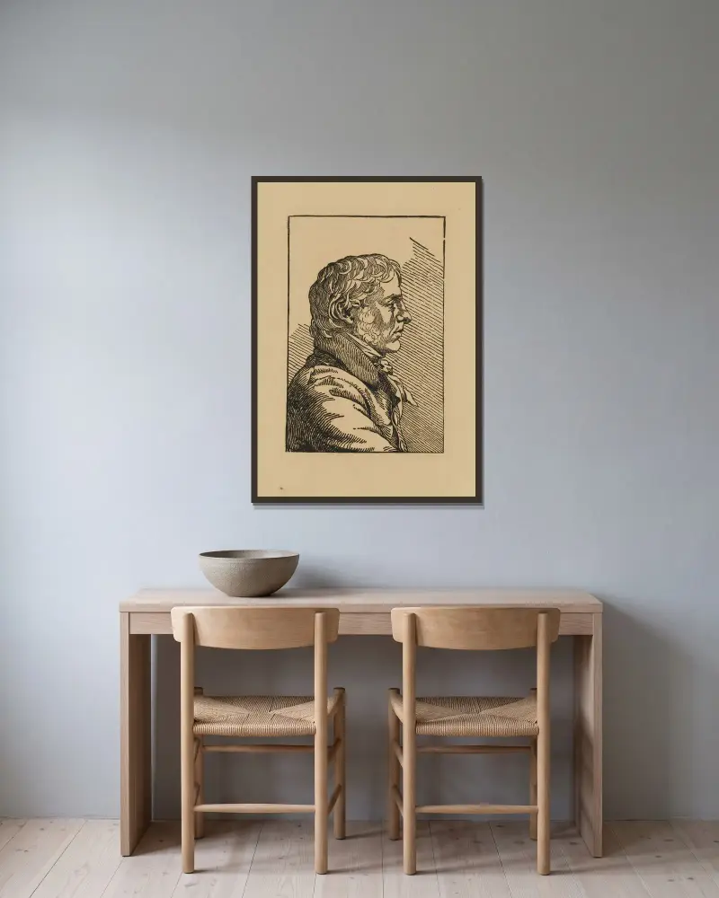 Självporträtt av Caspar David Friedrich inramad på en vägg
