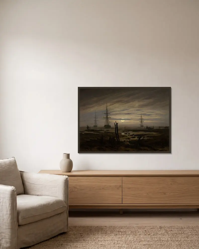 Fartyg för ankar av Caspar David Friedrich inramad på en vägg