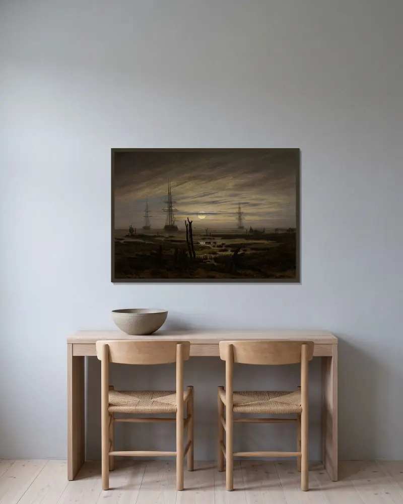 Fartyg för ankar av Caspar David Friedrich inramad på en vägg