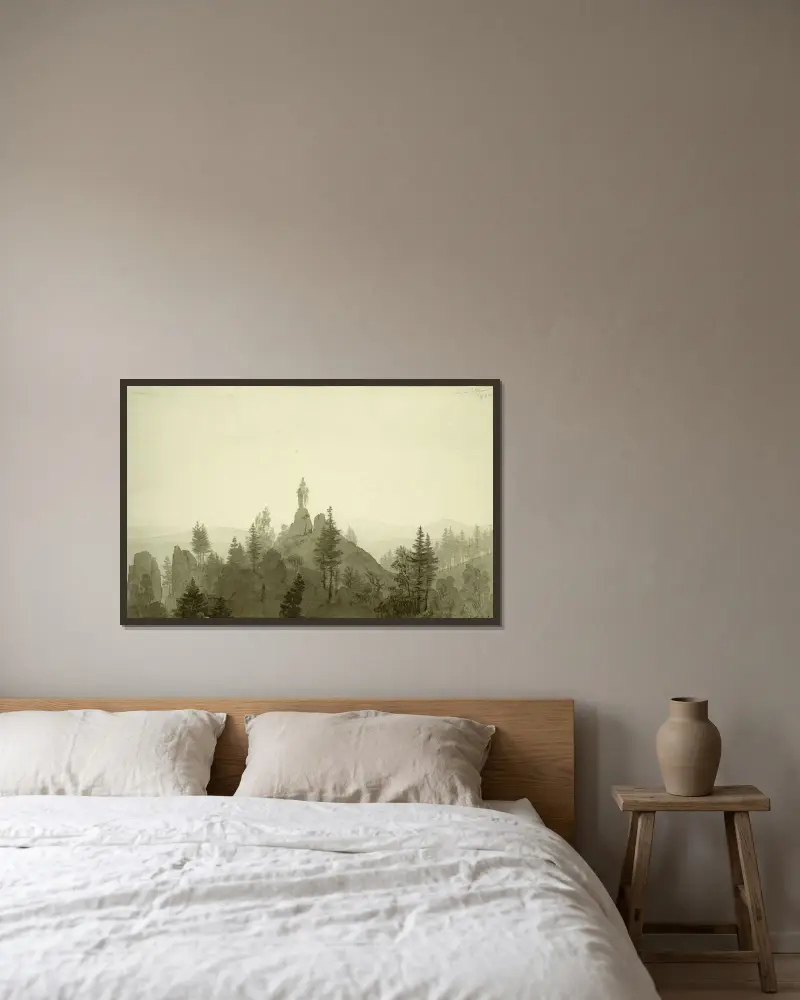 Madonnastaty i bergen av Caspar David Friedrich inramad på en vägg