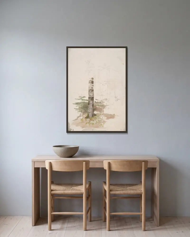 Studie från det inre av en barrskog av Caspar David Friedrich inramad på en vägg