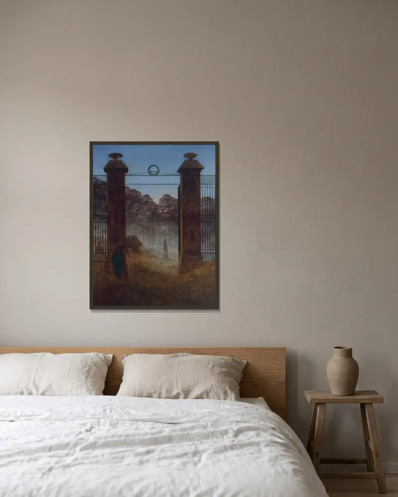 Der Friedhof von Caspar David Friedrich gerahmt an einer Wand