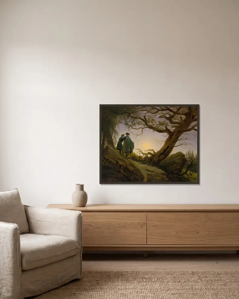 Two Men Contemplating the Moon, Caspar David Friedrich v rámu na stěně