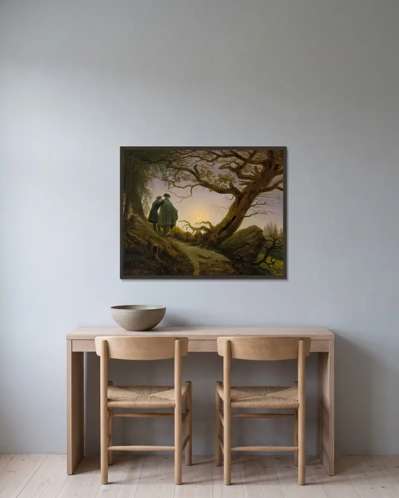 Two Men Contemplating the Moon, Caspar David Friedrich v rámu na stěně