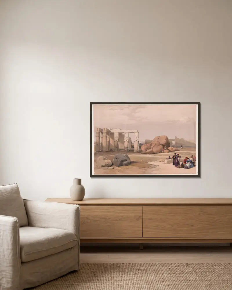 Fragment der großen Kolosse am Memnonium, Theben von David Roberts gerahmt an einer Wand