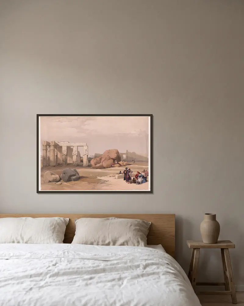 Fragment der großen Kolosse am Memnonium, Theben von David Roberts gerahmt an einer Wand