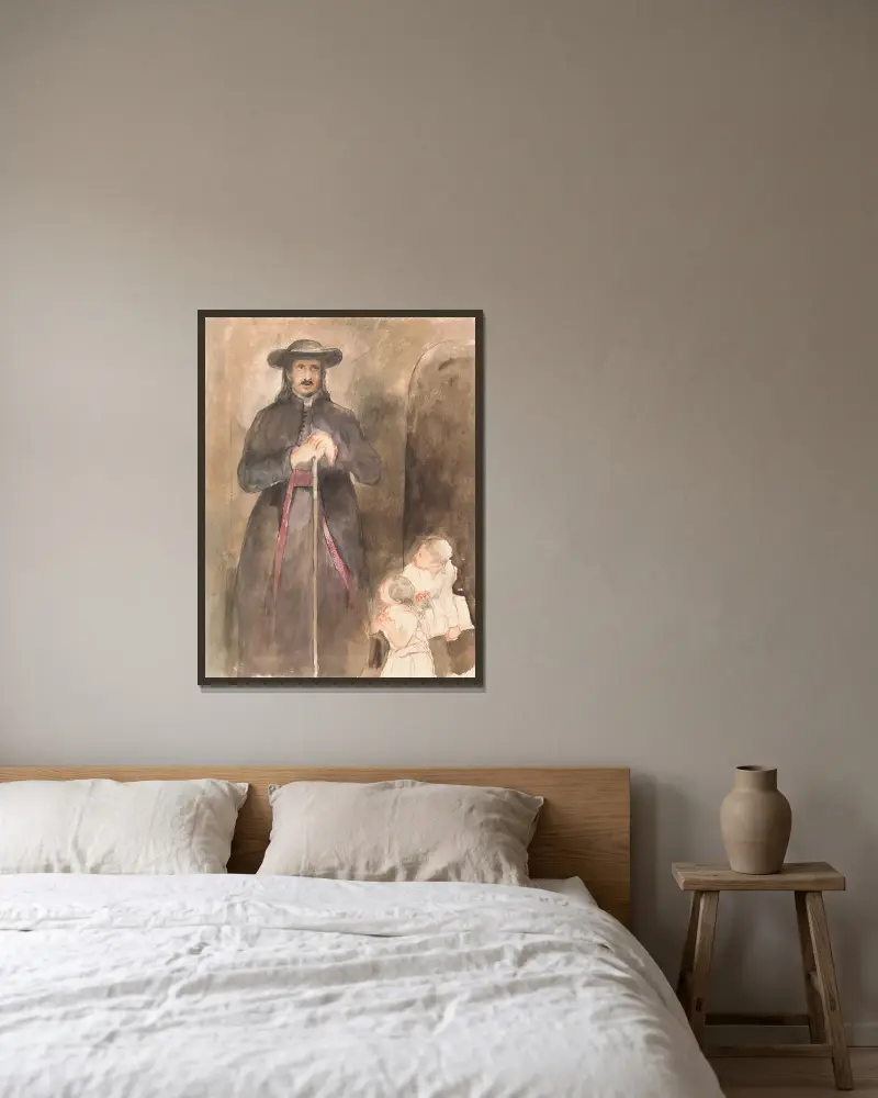 Kapłan z dwojgiem dzieci, Sir David Wilkie w ramie na ścianie