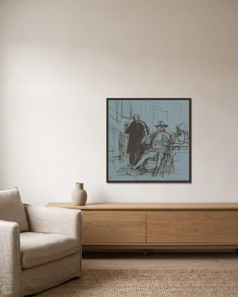 Kapten Locker sittande vid ett bord med sin dotter; en betjänt stående bredvid honom av Sir David Wilkie inramad på en vägg