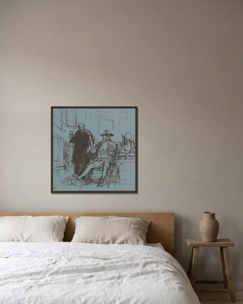 Kapten Locker sittande vid ett bord med sin dotter; en betjänt stående bredvid honom av Sir David Wilkie inramad på en vägg