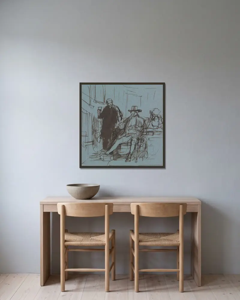 Kapten Locker sittande vid ett bord med sin dotter; en betjänt stående bredvid honom av Sir David Wilkie inramad på en vägg