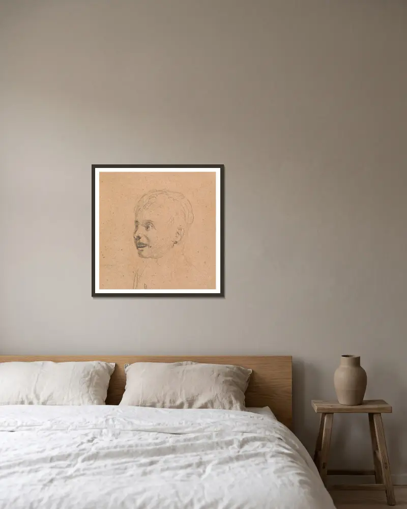 Flickhuvud av Sir David Wilkie inramad på en vägg