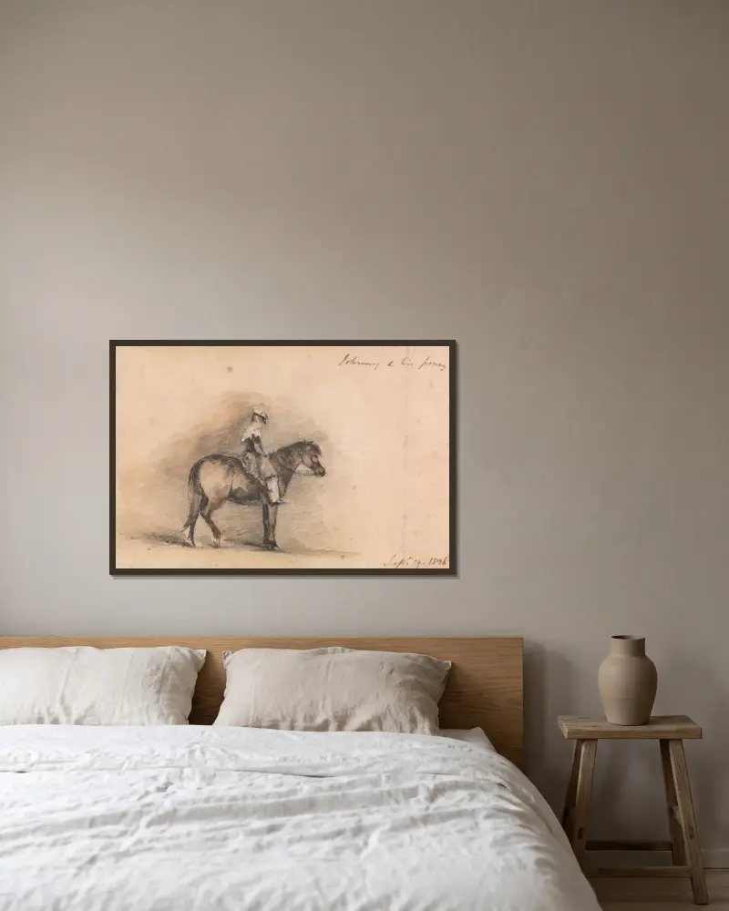 Johnny and His Pony av Sir David Wilkie inramad på en vägg