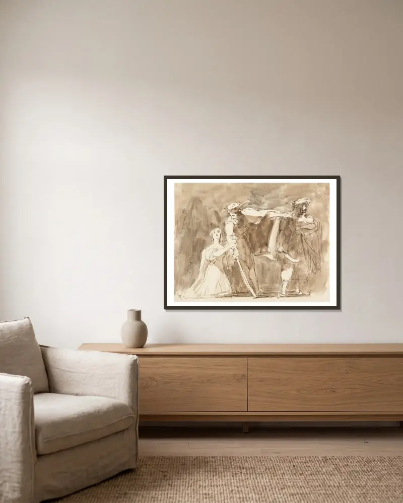 Szene aus Quentin Durward von Sir David Wilkie gerahmt an einer Wand