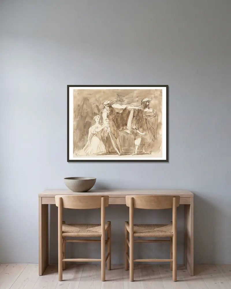 Szene aus Quentin Durward von Sir David Wilkie gerahmt an einer Wand