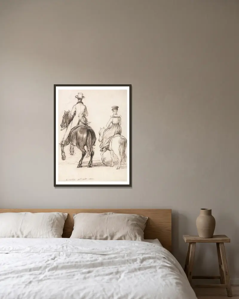 Dwóch jeźdźców widzianych od tyłu, Sir David Wilkie w ramie na ścianie