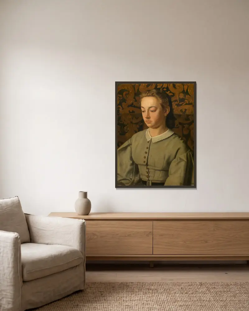 Betsy De Braekeleer, konstnärens syster av Henri de Braekeleer inramad på en vägg