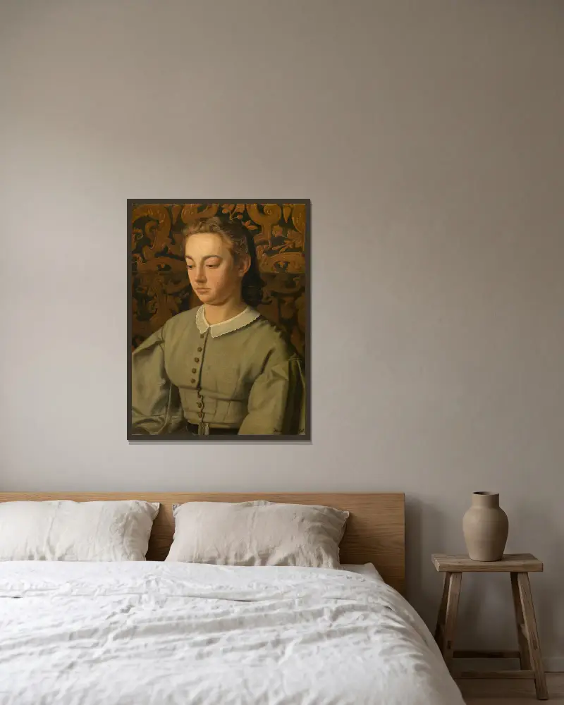 Betsy De Braekeleer, konstnärens syster av Henri de Braekeleer inramad på en vägg