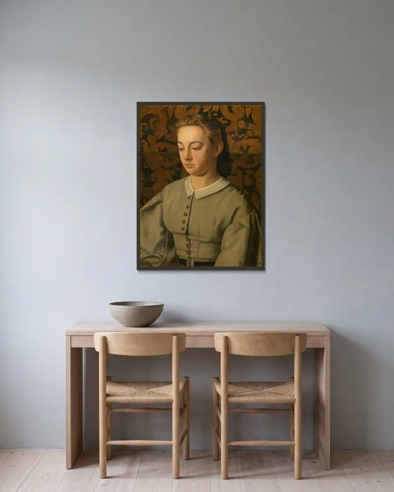 Betsy De Braekeleer, konstnärens syster av Henri de Braekeleer inramad på en vägg